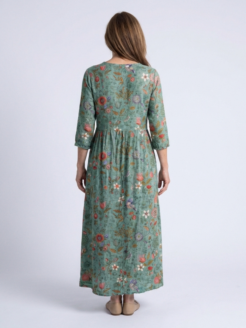 Vestido Maxí Floral con Escote en V y Mangas Tres Cuartos Marina - Juliaver Madrid (vista 3)