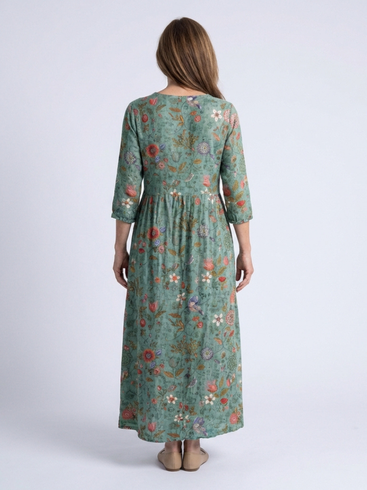Vestido Maxí Floral con Escote en V y Mangas Tres Cuartos Marina - Juliaver Madrid (vista 3)