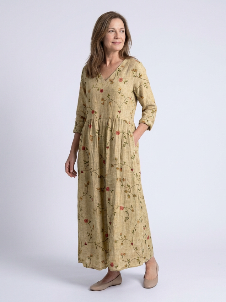 Vestido Maxí Floral con Escote en V y Mangas Tres Cuartos Marina - Juliaver Madrid (vista 2)