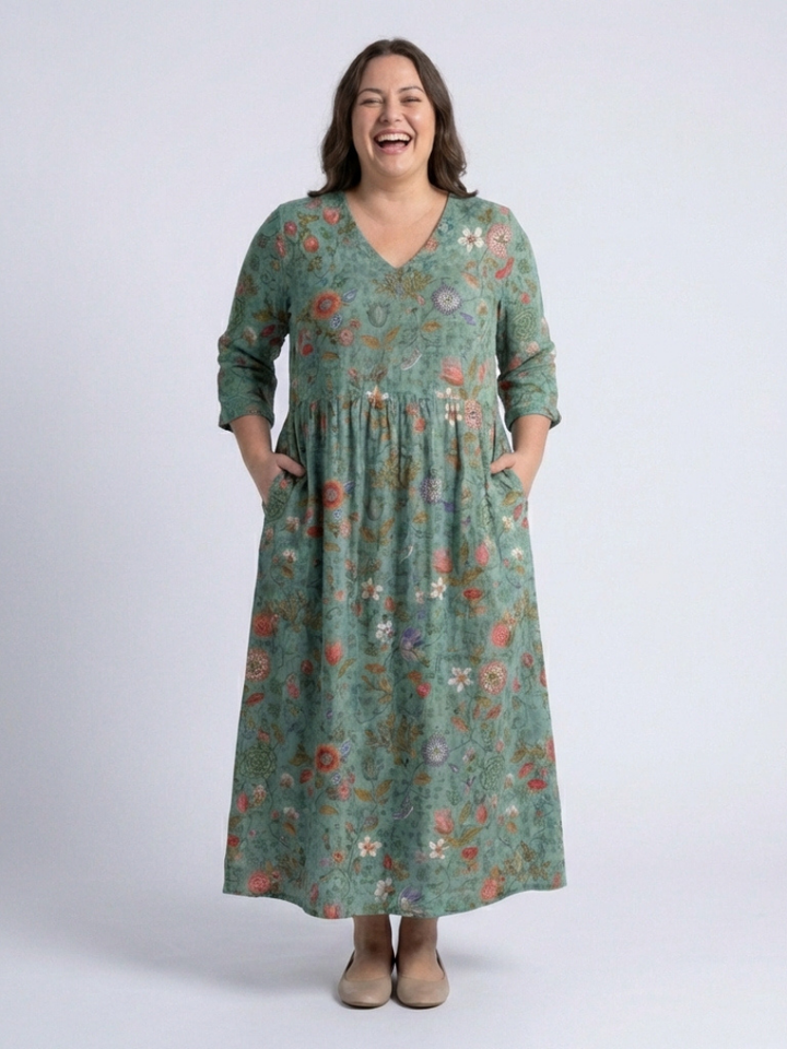 Vestido Maxí Floral con Escote en V y Mangas Tres Cuartos Marina - Juliaver Madrid (vista 5)