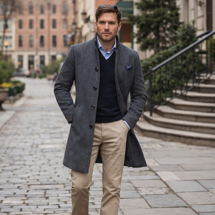 Calixto | El Abrigo Trench de Invierno para Hombre Collingwood en Mezcla de Lana Elegante de Un Solo Botón
