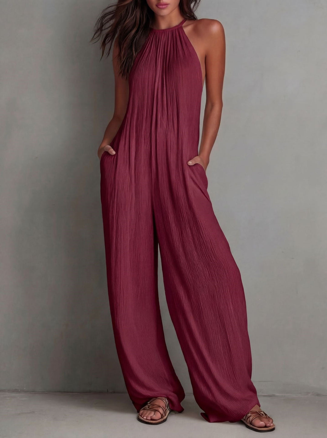 Valeria | Mono Plisado Estilo Resort con Espalda Descubierta