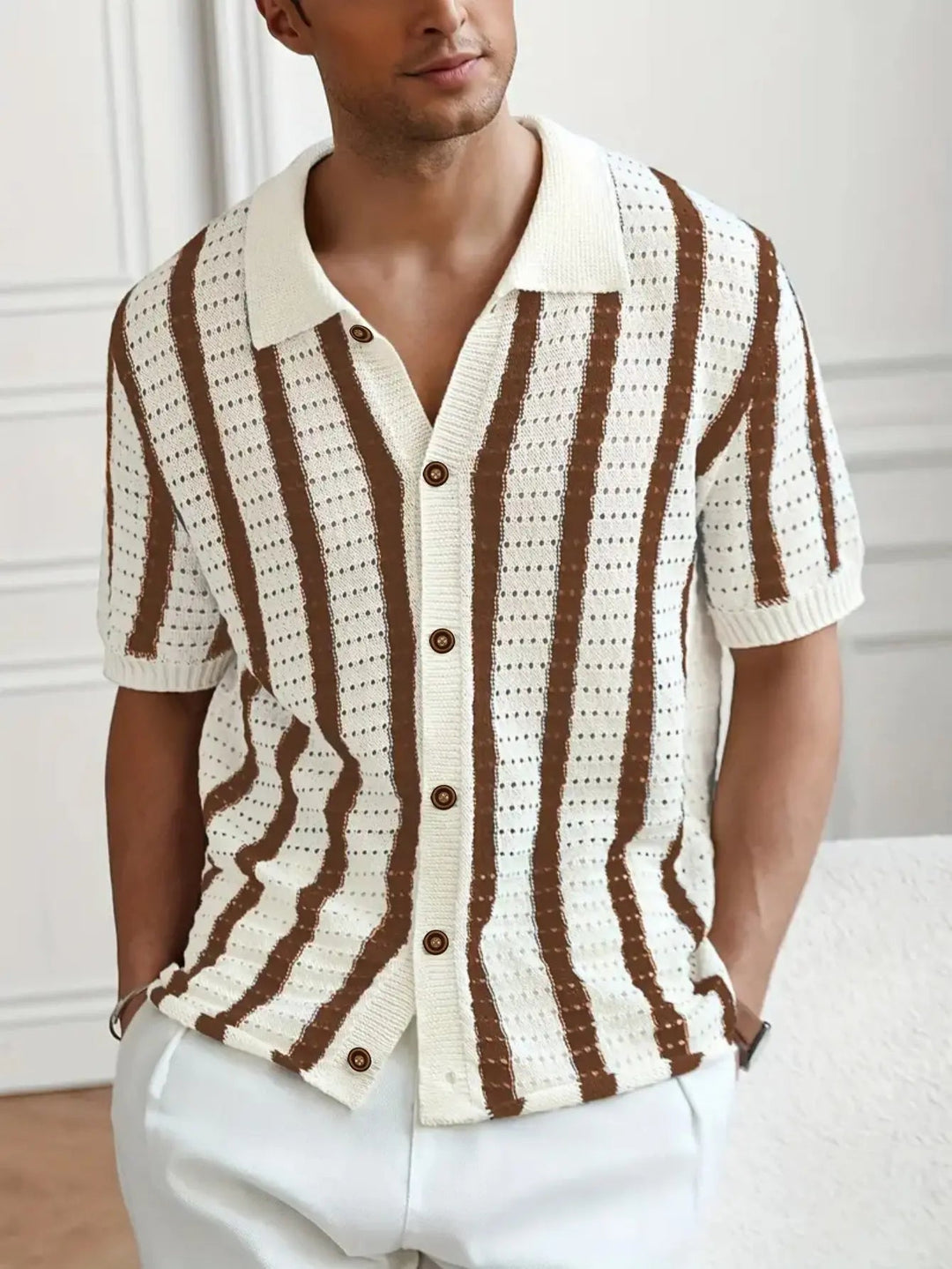 RetroKnit Polo de rayas con botones