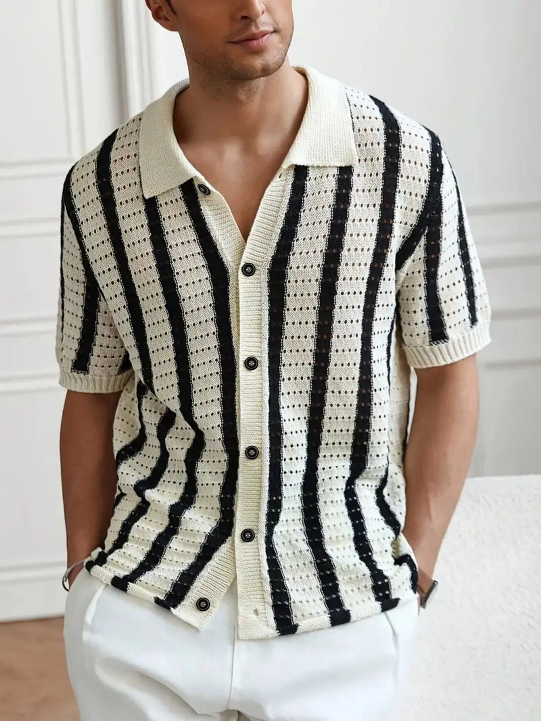 RetroKnit Polo de rayas con botones