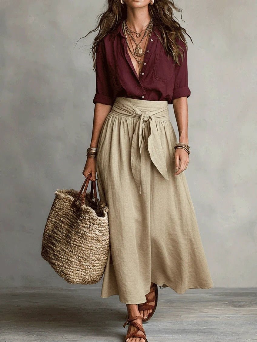 Serena | Conjunto Dos Piezas: Top Negro y Falda Midi Verde Oliva