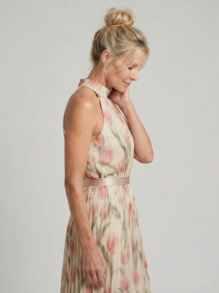Vestido Midi Floral con Cuello Halter Aurelle - Juliaver Madrid (vista 2)