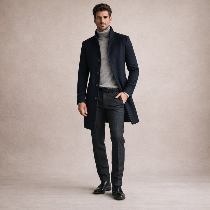 Calixto | El Abrigo Trench de Invierno para Hombre Collingwood en Mezcla de Lana Elegante de Un Solo Botón