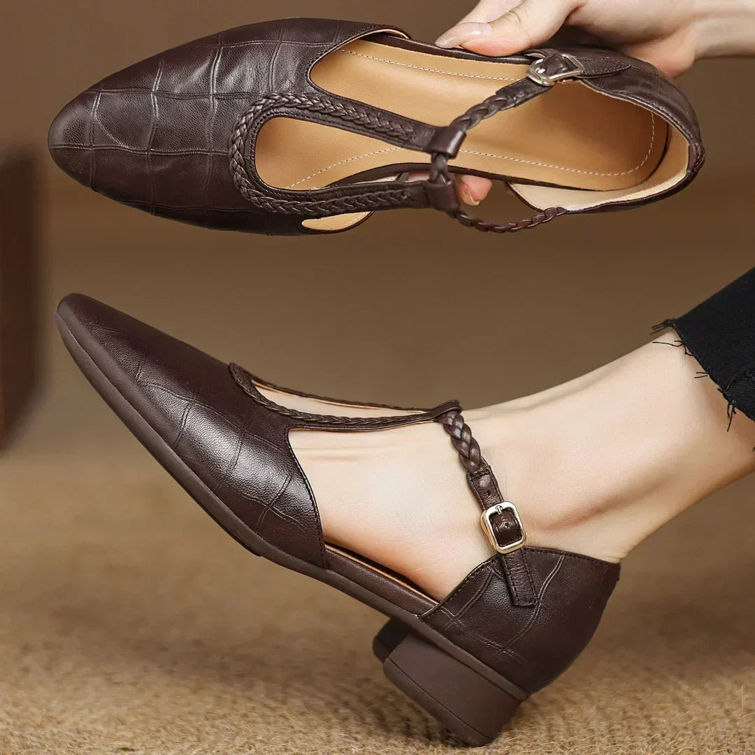 Mary Janes | Zapatos Elegantes con Tira en T - Marrón