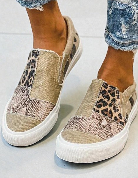 Quinny | Zapatillas sin Cordones con Estampado Leopardo - Caqui