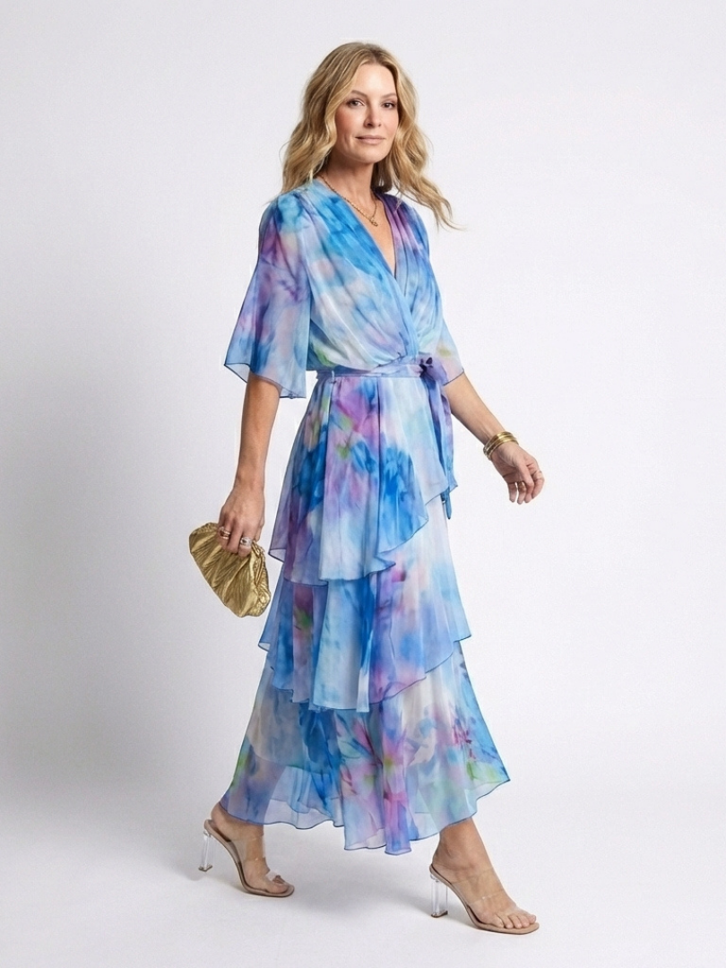 Vestido maxi transparente con escote en V y cinturón de lazo Calista - Juliaver Madrid (vista 2)