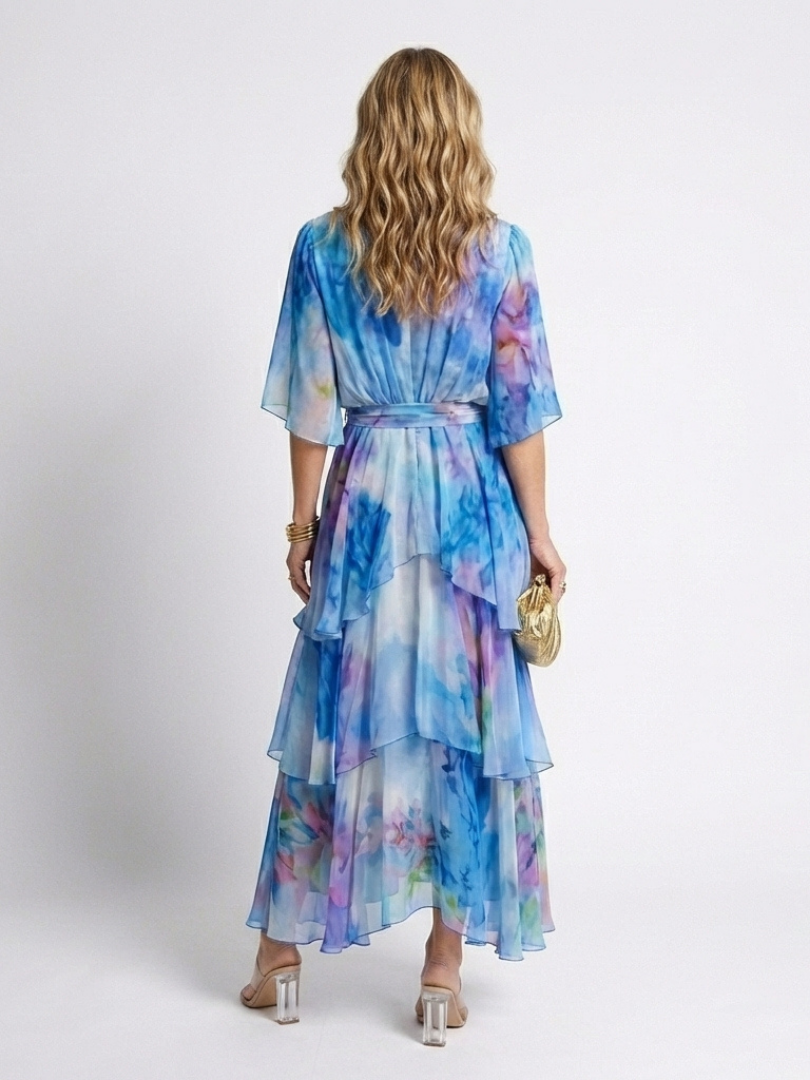 Vestido maxi transparente con escote en V y cinturón de lazo Calista - Juliaver Madrid (vista 3)