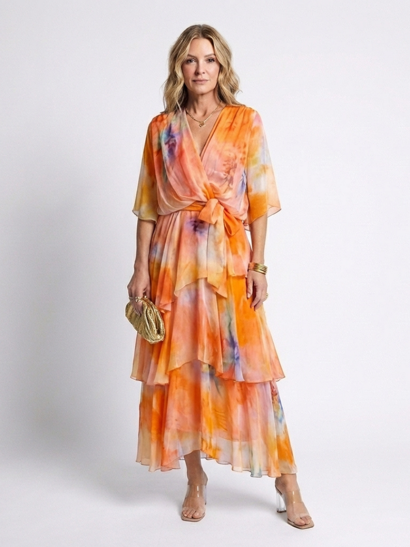 Vestido maxi transparente con escote en V y cinturón de lazo Calista - Juliaver Madrid (vista 7)