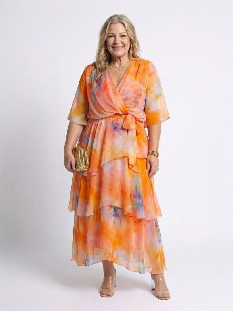 Vestido maxi transparente con escote en V y cinturón de lazo Calista - Juliaver Madrid (vista 8)