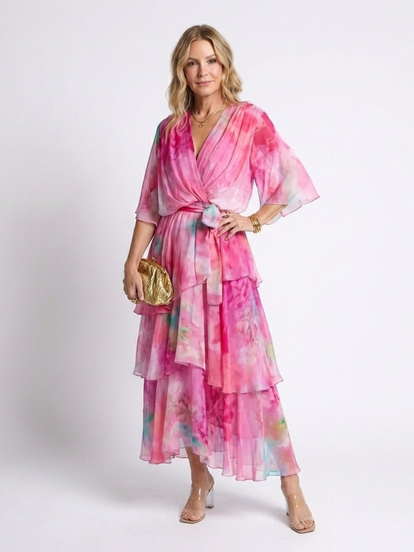 Vestido maxi transparente con escote en V y cinturón de lazo Calista - Juliaver Madrid (vista 5)
