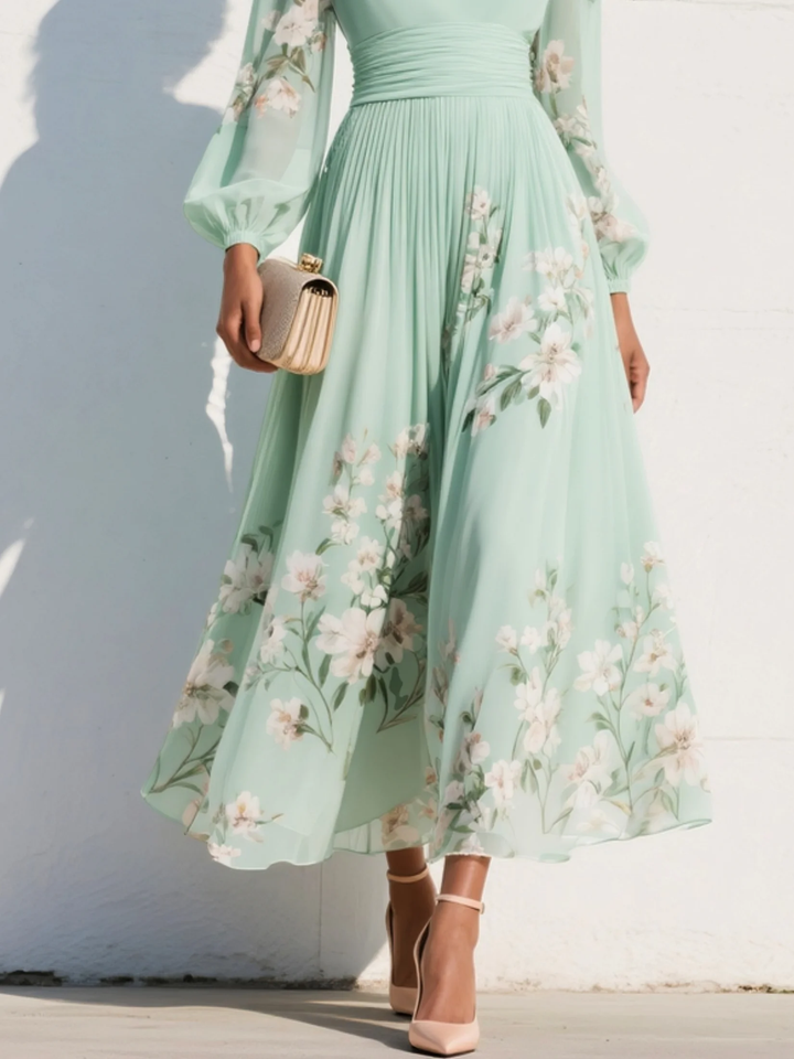 ZAMO |Vestido midi de gasa con escote de pico estampado