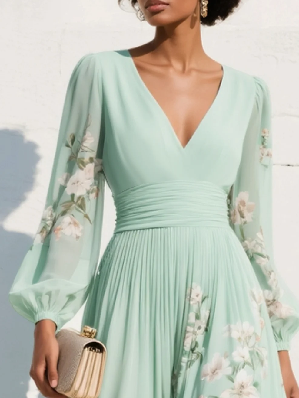ZAMO |Vestido midi de gasa con escote de pico estampado
