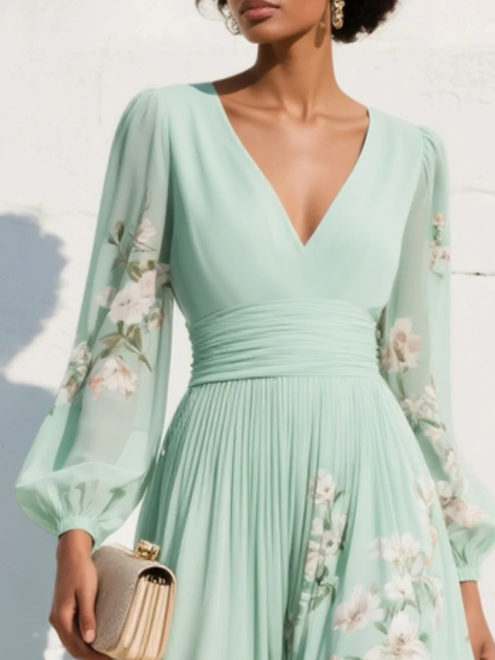 ZAMO |Vestido midi de gasa con escote de pico estampado