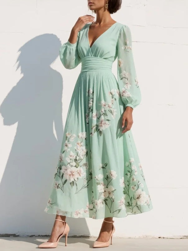 ZAMO |Vestido midi de gasa con escote de pico estampado