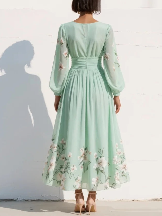 ZAMO |Vestido midi de gasa con escote de pico estampado