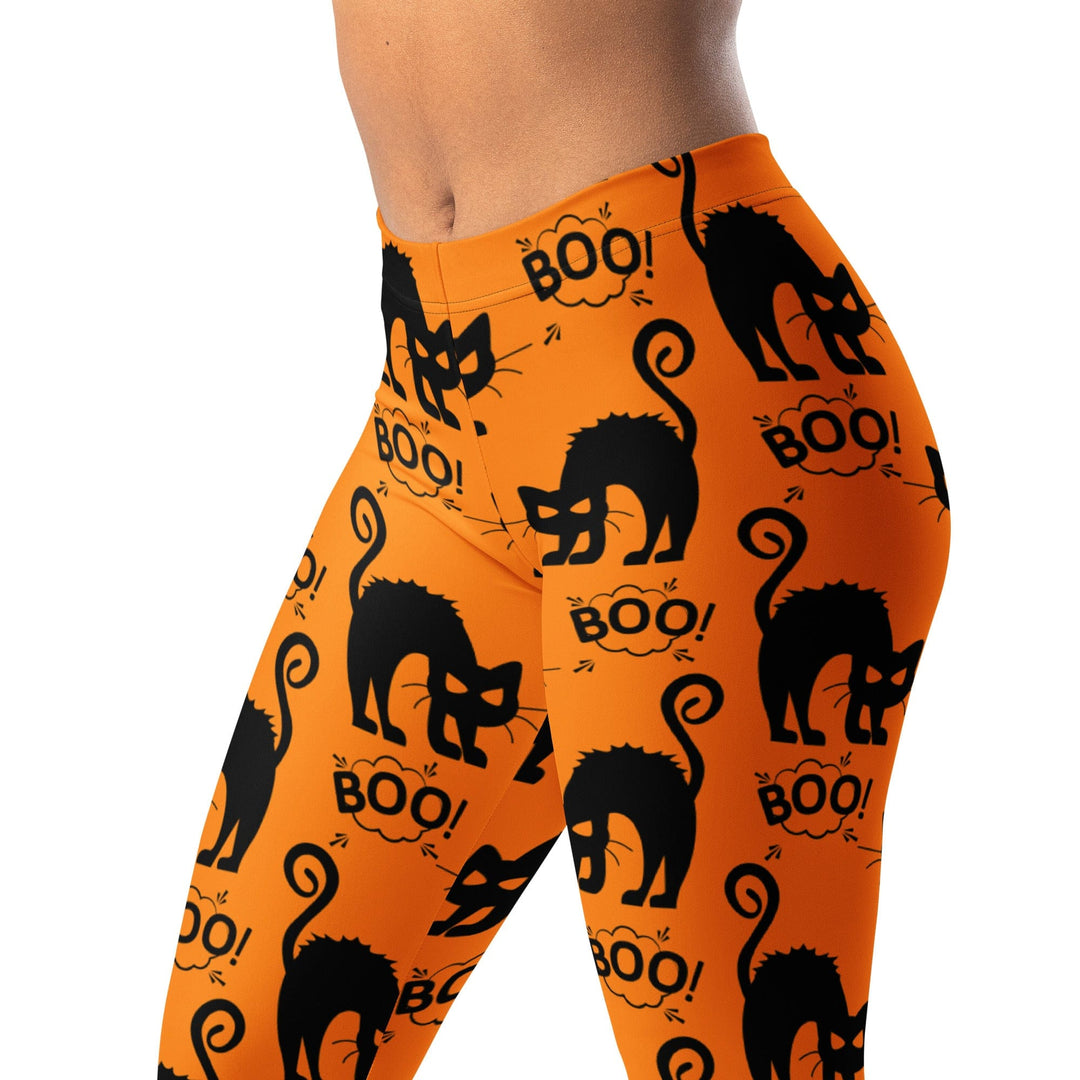 Leggings de Halloween Gatitos Negros con estampado de gatos negros sobre fondo naranja – imagen 10