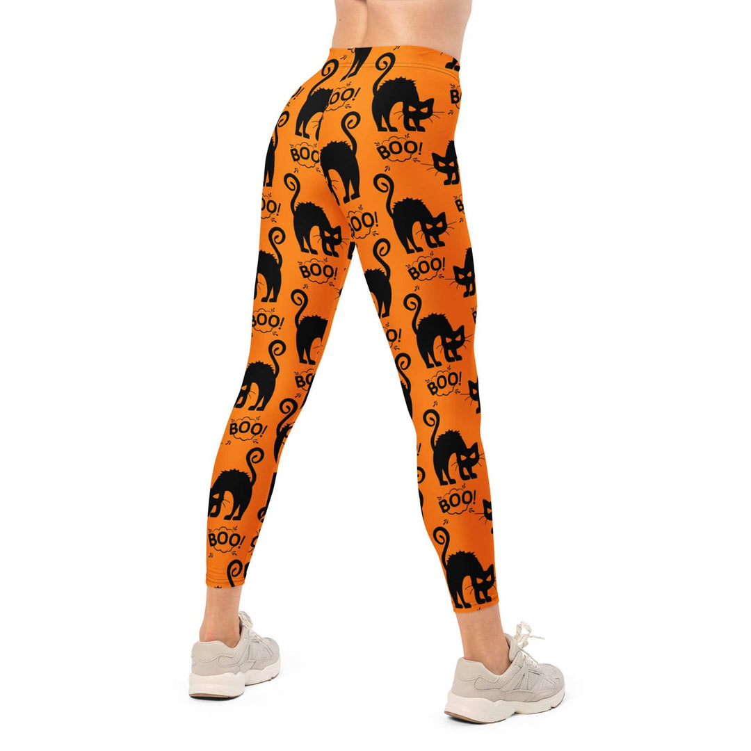 Leggings de Halloween Gatitos Negros con estampado de gatos negros sobre fondo naranja – imagen 9