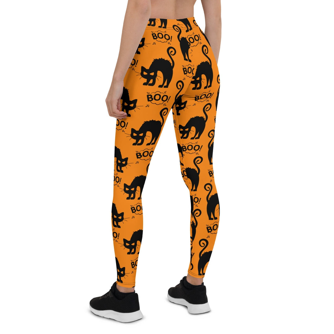 Leggings de Halloween Gatitos Negros con estampado de gatos negros sobre fondo naranja – imagen 6