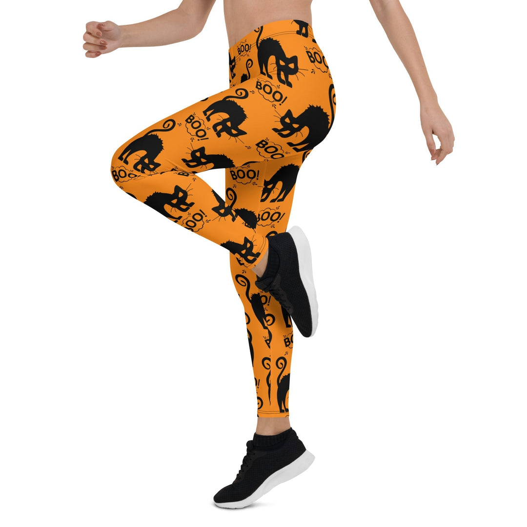 Leggings de Halloween Gatitos Negros con estampado de gatos negros sobre fondo naranja – imagen 7