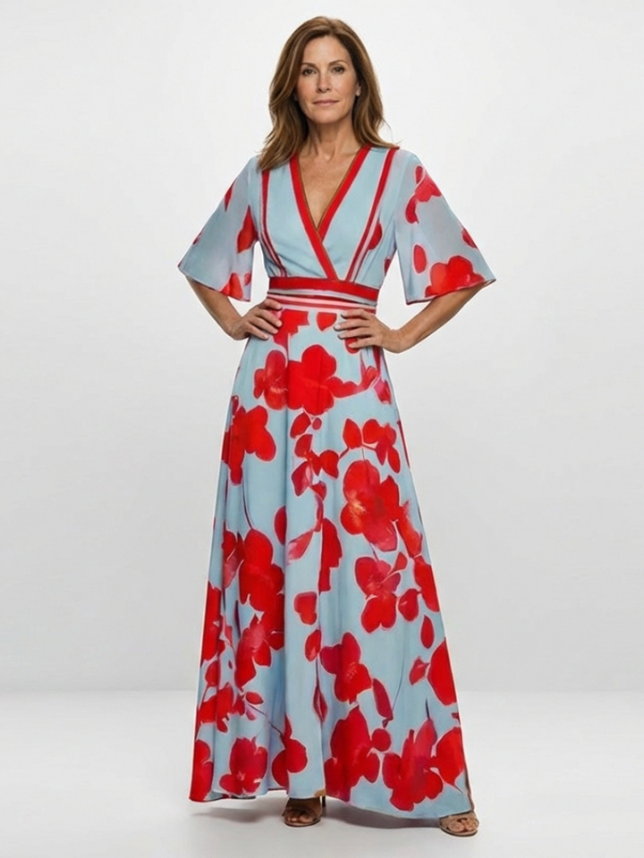 Vestido corto de flores con escote en V Corinne - Juliaver Madrid