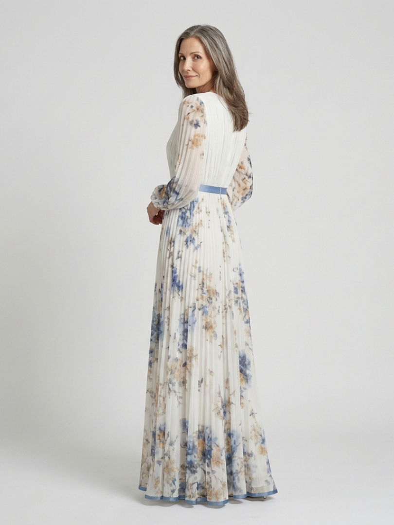 Vestido maxi con mangas largas y escote en V con estampado floral Lavinia - Juliaver Madrid (vista 2)