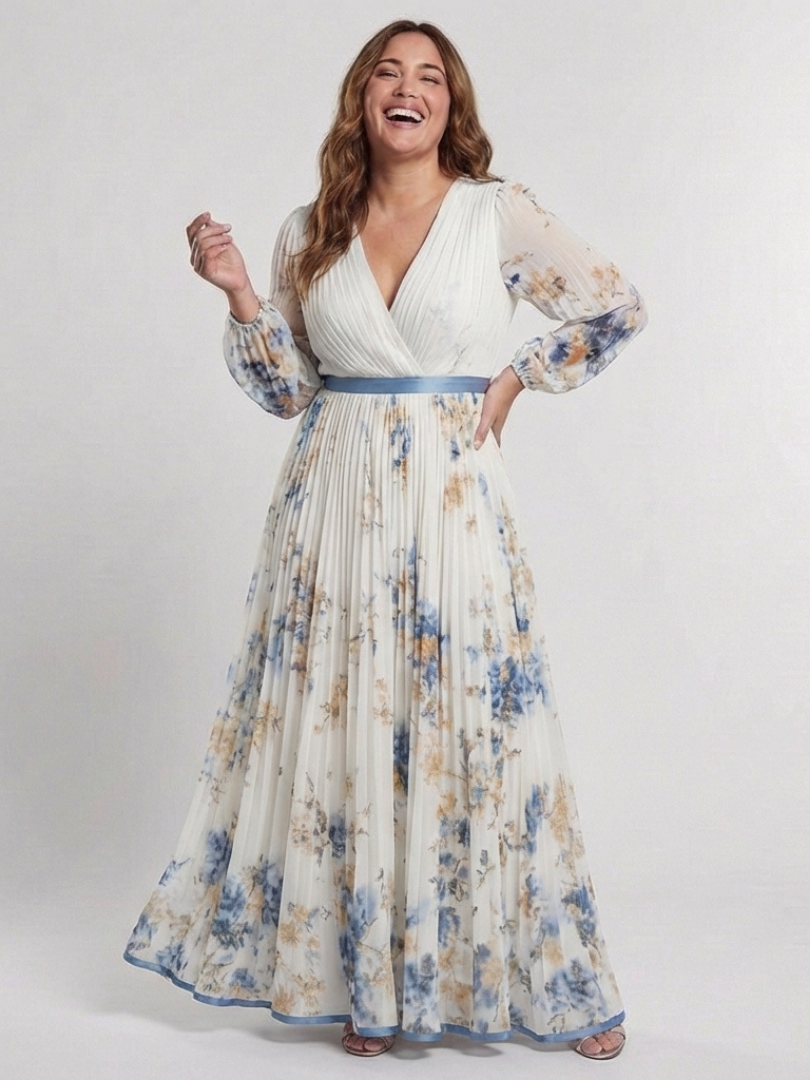 Vestido maxi con mangas largas y escote en V con estampado floral Lavinia - Juliaver Madrid (vista 4)