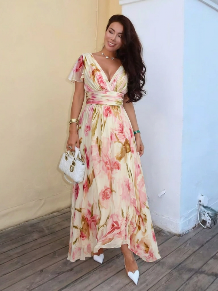Vestido corto de flores con escote en V Elara - Juliaver Madrid (vista 6)
