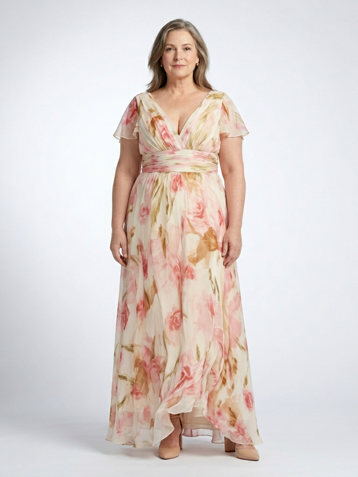 Vestido corto de flores con escote en V Elara - Juliaver Madrid