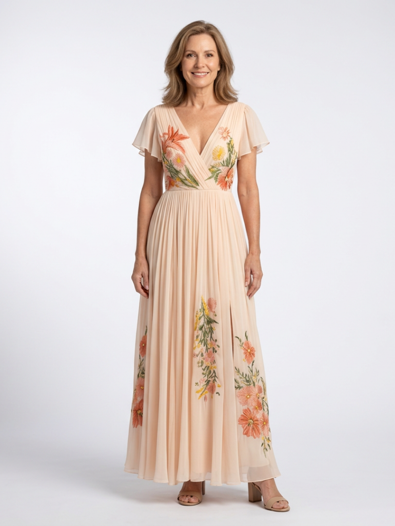 Vestido Maxi de Manga Corta con Escote en V Calista - Juliaver Madrid