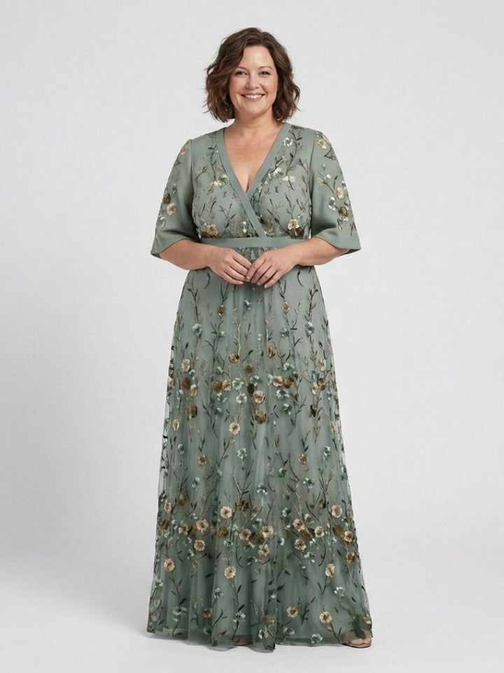 Vestido Maxí Floral con Escote en V y Mangas Cortas Evadne - Juliaver Madrid (vista 4)