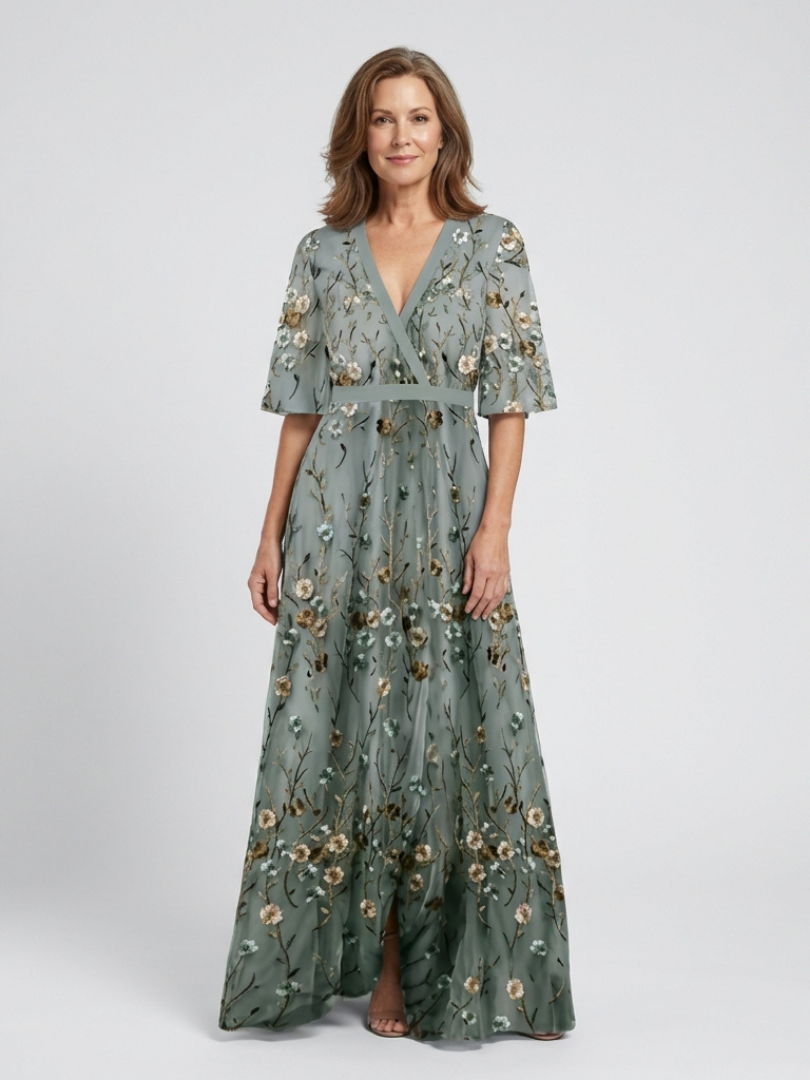 Vestido Maxí Floral con Escote en V y Mangas Cortas Evadne - Juliaver Madrid