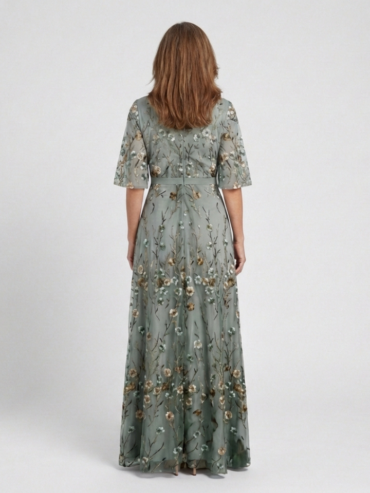 Vestido Maxí Floral con Escote en V y Mangas Cortas Evadne - Juliaver Madrid (vista 2)