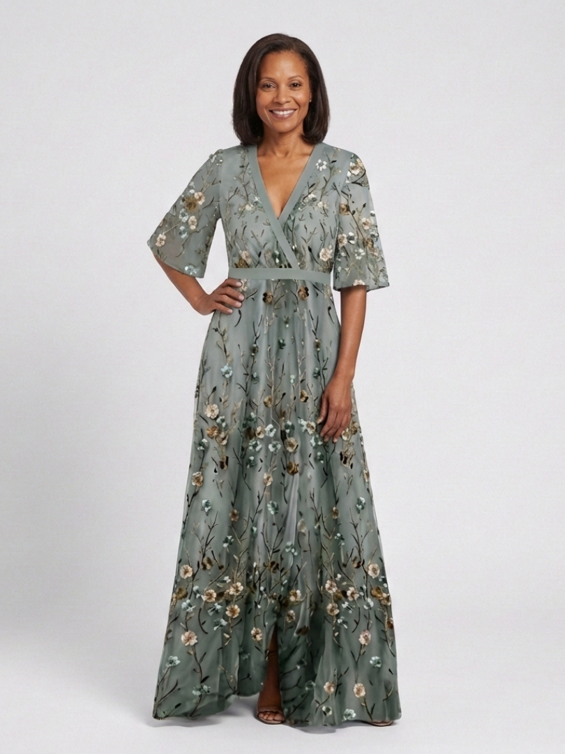 Vestido Maxí Floral con Escote en V y Mangas Cortas Evadne - Juliaver Madrid (vista 5)