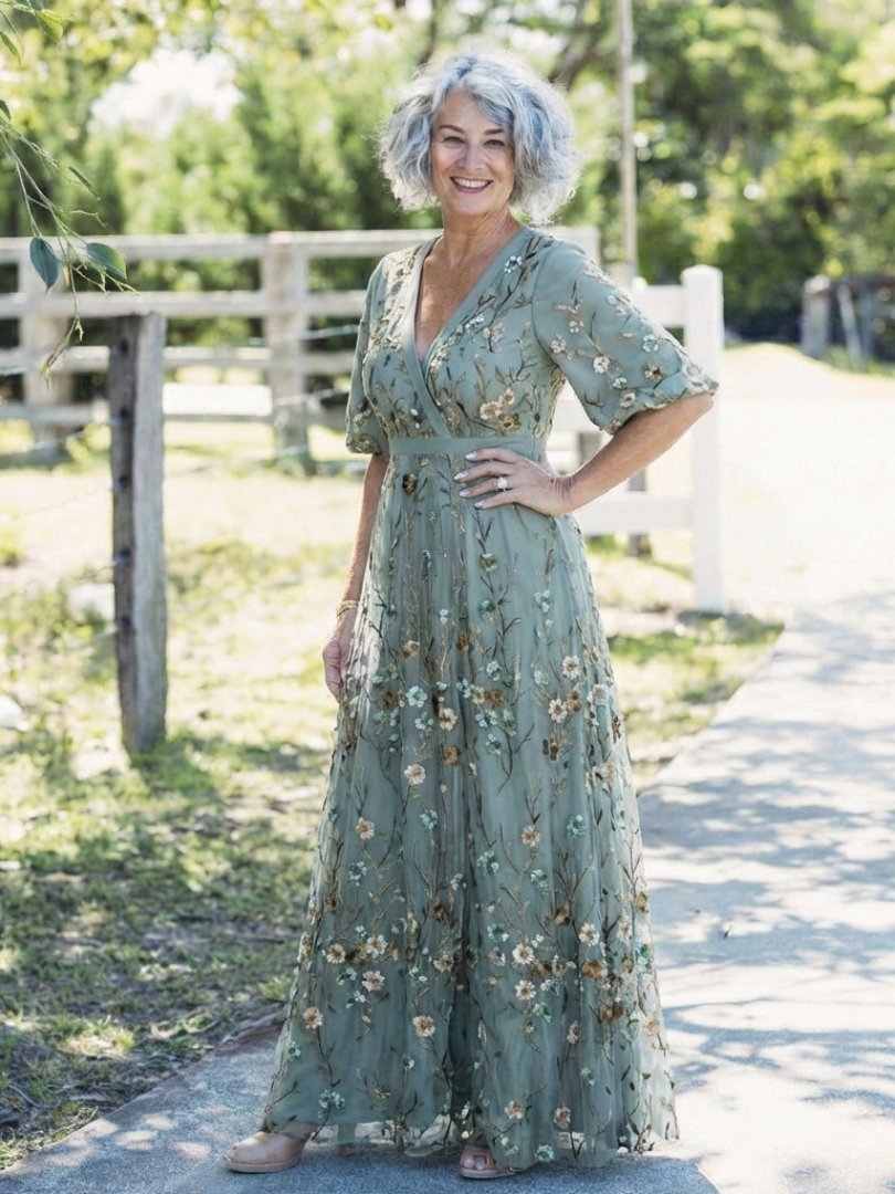 Vestido Maxí Floral con Escote en V y Mangas Cortas Evadne - Juliaver Madrid (vista 8)