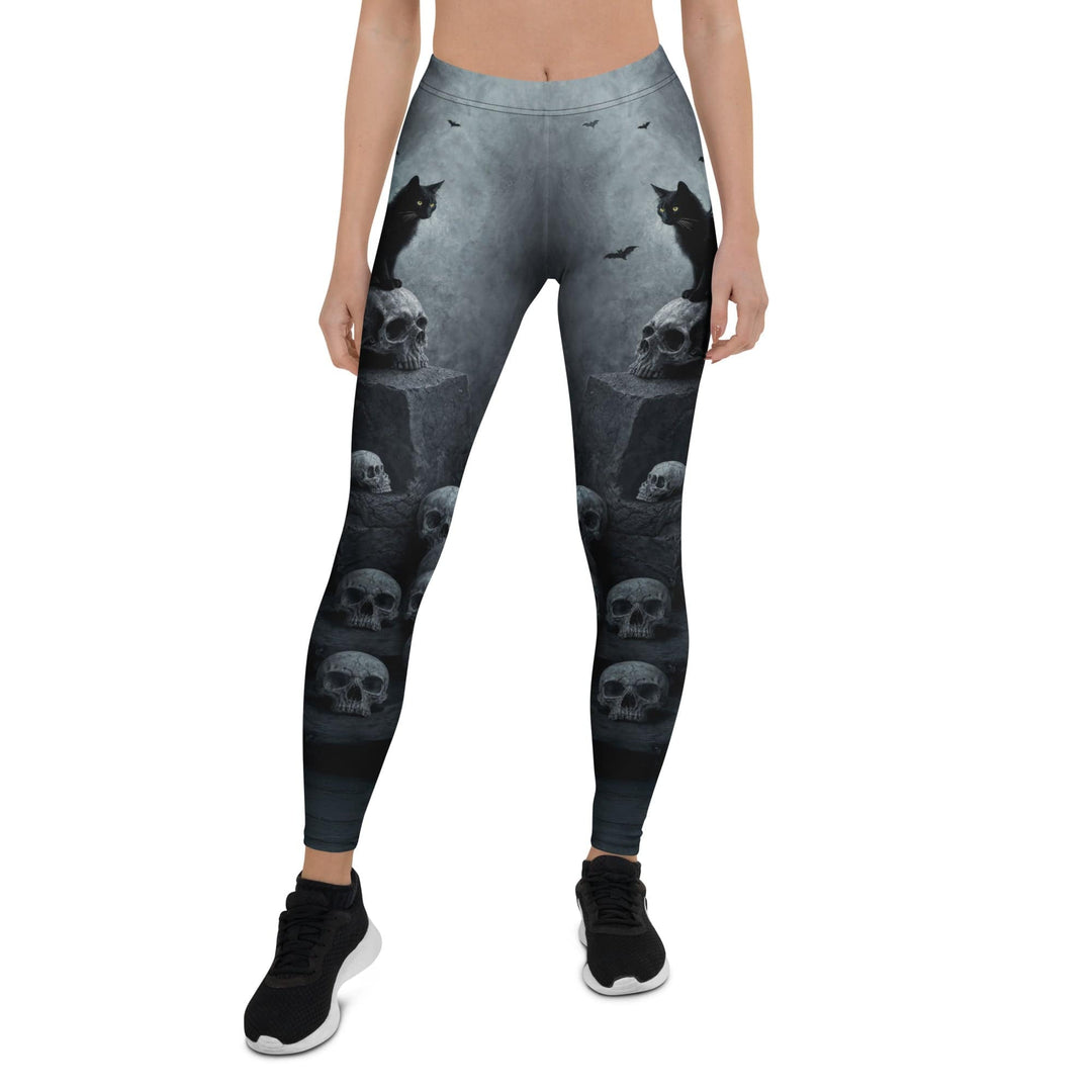 Leggings de Halloween Gato y Calaveras con estampado de gato negro y calaveras – imagen 2