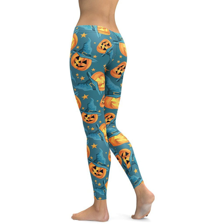 Leggings de Halloween Calabazas Azul y Naranja con estampado de calabazas azules y naranjas – imagen 2