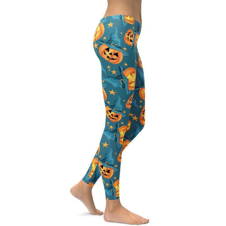 Leggings de Halloween Calabazas Azul y Naranja con estampado de calabazas azules y naranjas – imagen 4