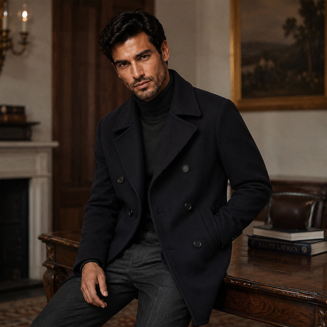 Javier | El Abrigo de Lana Doble Breasted para Hombre Buckingham  Negro