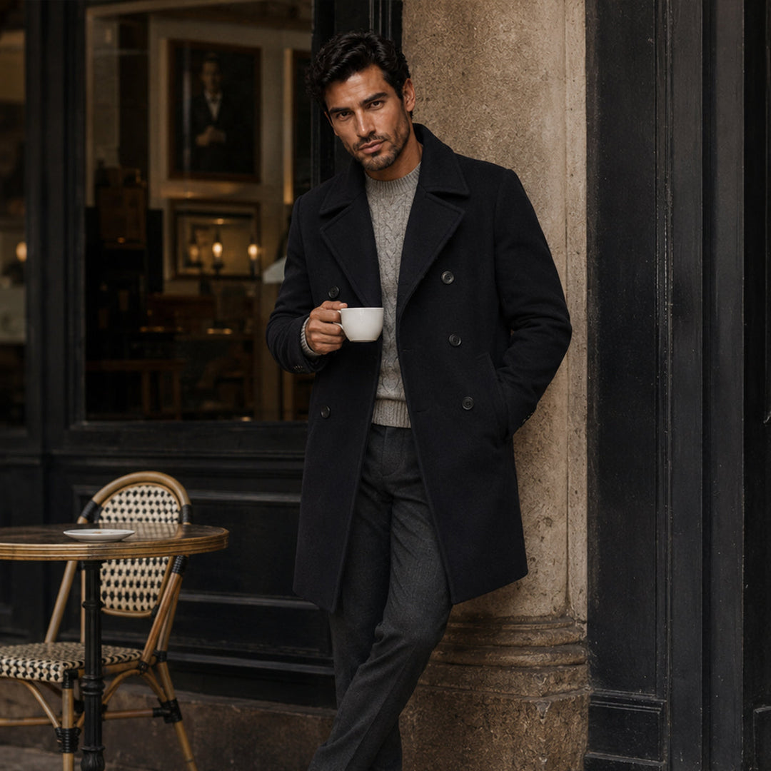 Javier | El Abrigo de Lana Doble Breasted para Hombre Buckingham  Negro