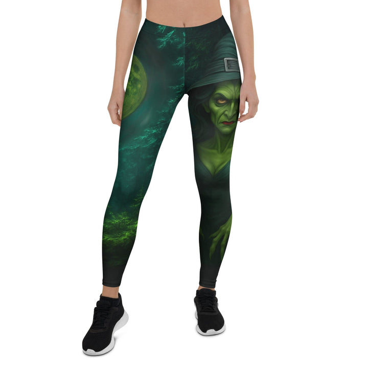 Leggings de Halloween Bruja de Luna con estampado de bruja con resplandor verde – imagen 2