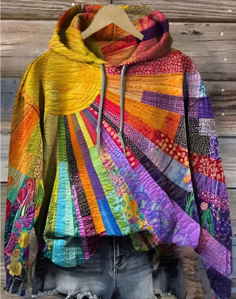 Laura | Sudadera Bohemia Relajada Multicolor de Parches