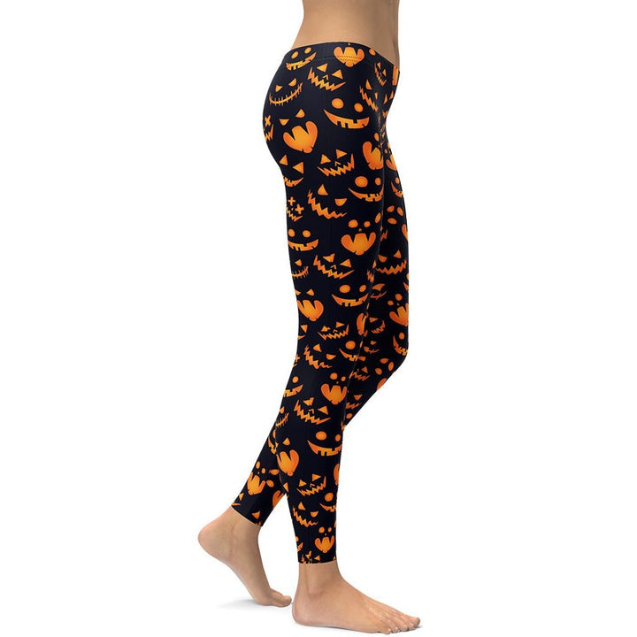 Leggings de Halloween Calabazas y Gatos con estampado de calabazas y gatos negros – imagen 4