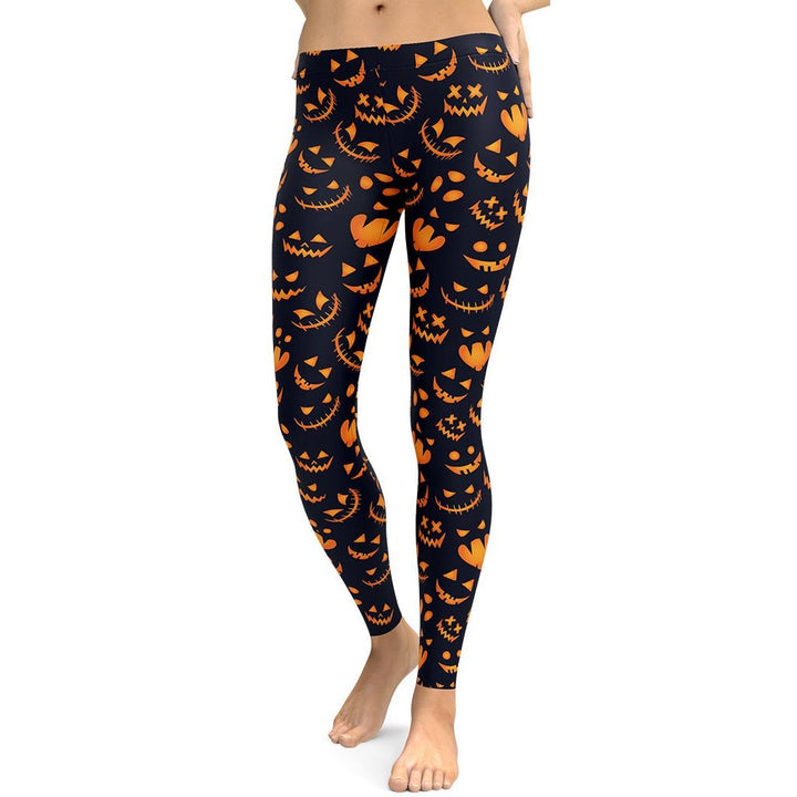 Leggings de Halloween Calabazas y Gatos con estampado de calabazas y gatos negros – imagen 5