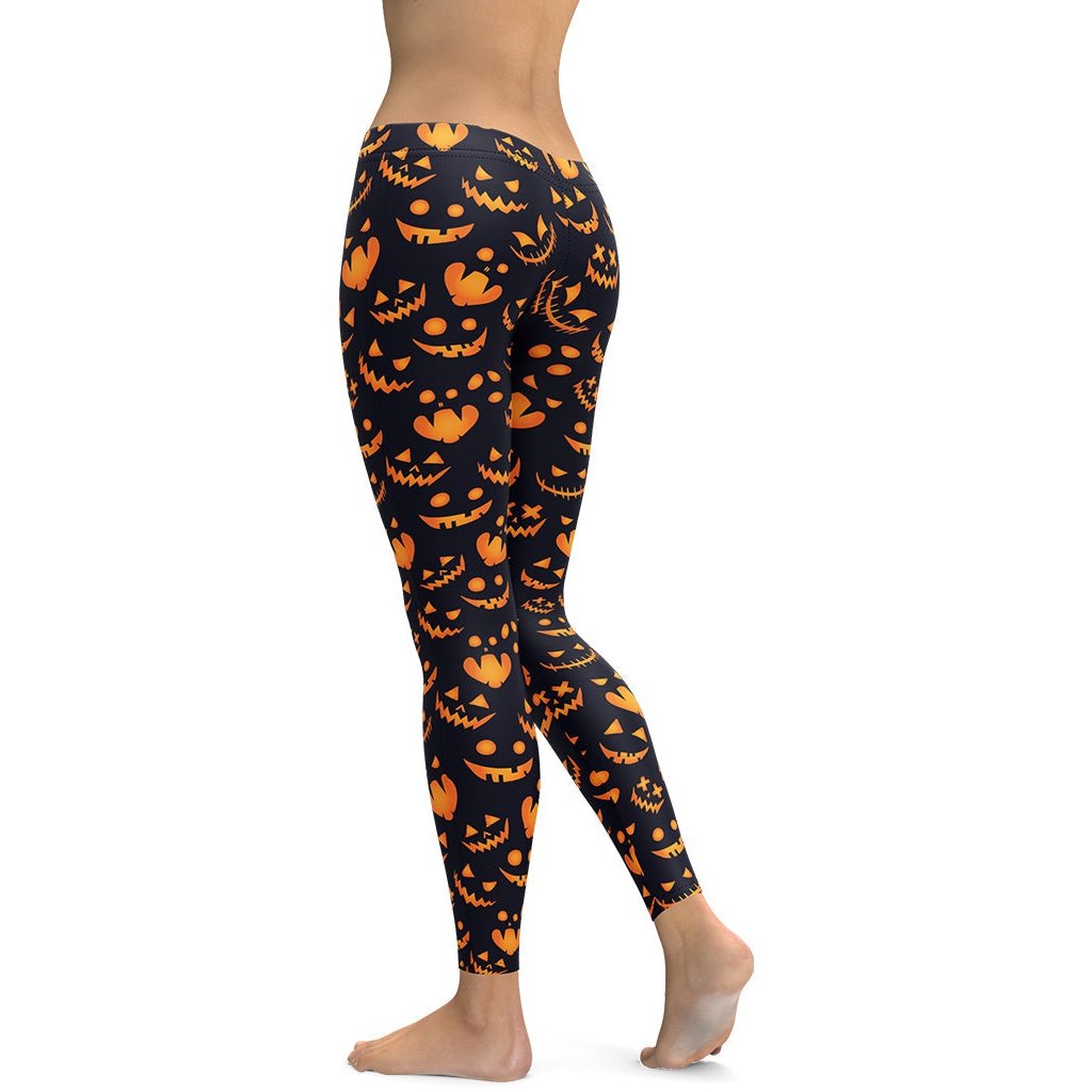 Leggings de Halloween Calabazas y Gatos con estampado de calabazas y gatos negros – imagen 2