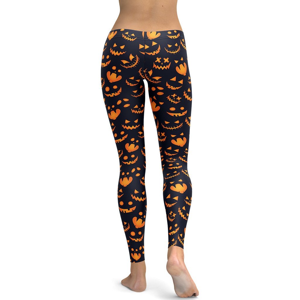 Leggings de Halloween Calabazas y Gatos con estampado de calabazas y gatos negros – imagen 3