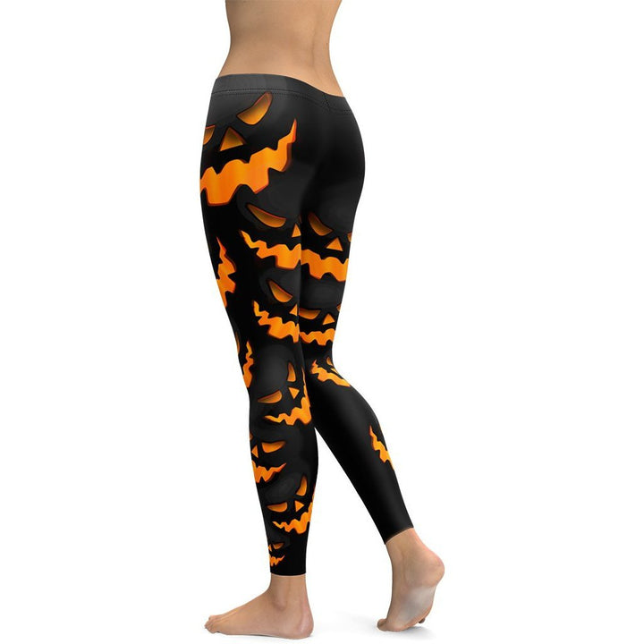 Leggings de Halloween Calabaza Oscura con estampado de calabazas en naranja y negro – imagen 2